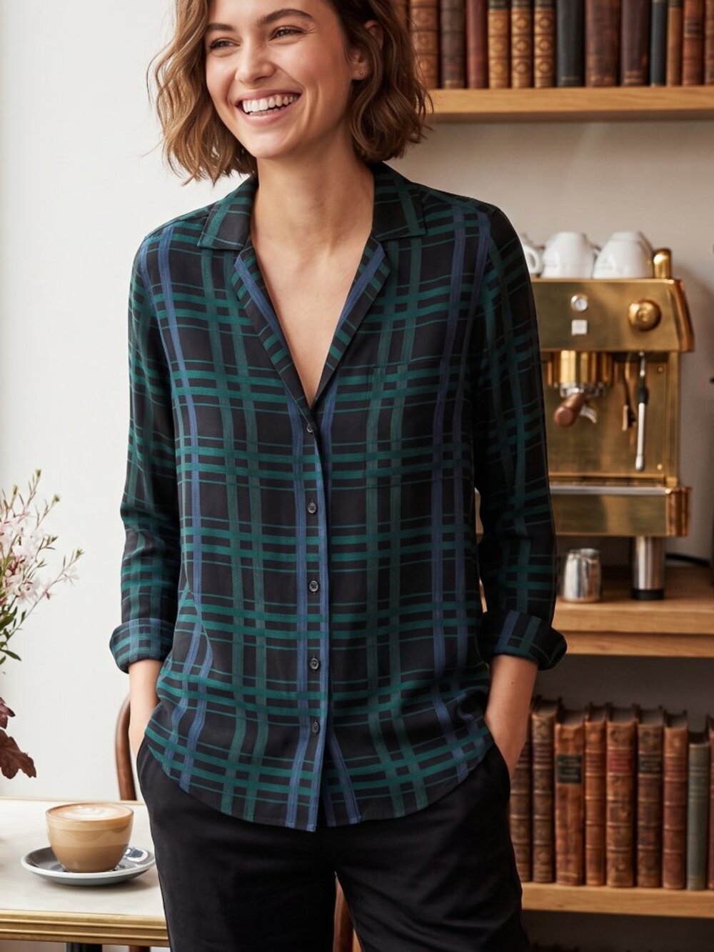 NWT Equipment Adalyn Plaid V-Neck Silk Shirt Blouse Ink‎ Multi Size S $258